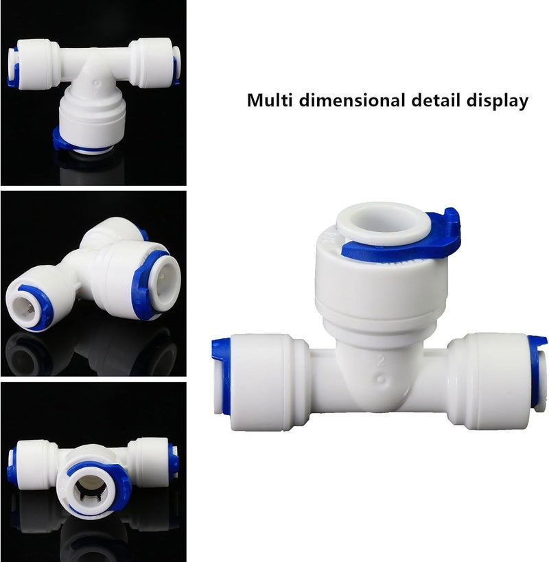 AimatRun Water purifier adapter, 1/4 * 3/8 * 1/4 "FPT pipe hard plug quick tee, T-shaped tee quick push plastic pipe joint, suitable for reverse osmosis filtration RODI water purifier system 5pcs - Image 2
